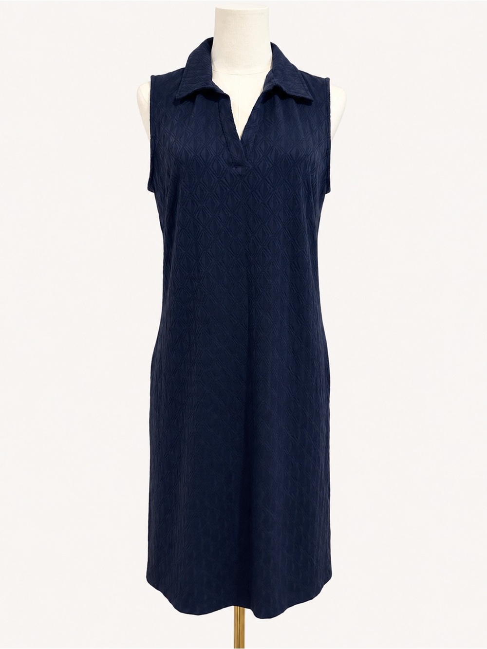 J. McLaughlin Navy Textured Sleeveless Collared Shift Dress M